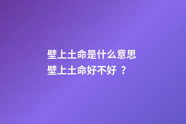 壁上土命是什么意思? 壁上土命好不好？